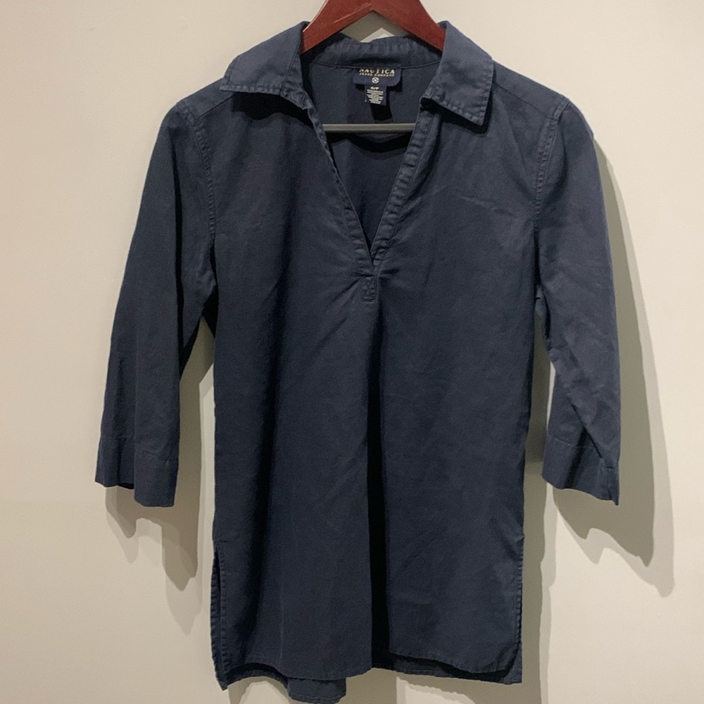 Nautica Linen Blend Navy Top